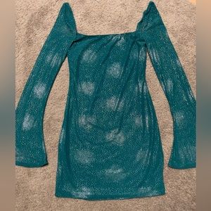 Lucy In the Sky women’s medium green glitter bodycon dress with bell sleeves